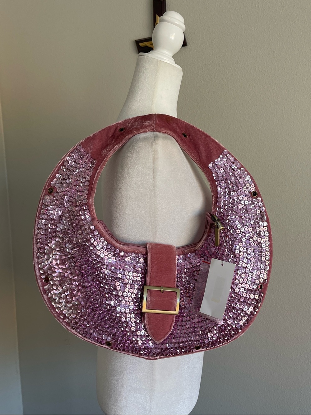 Big Buddha Pink Sequin Crescent Shoulder Bag